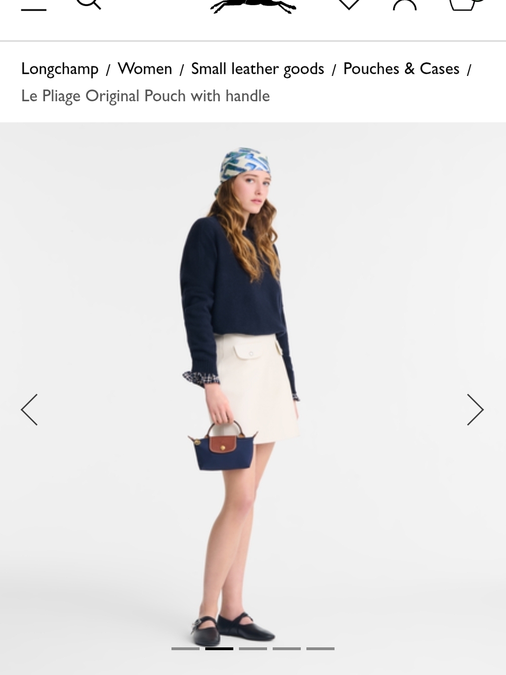 Longchamp Mini Top-Handle Pounch Navy and Brown Leather - Picture 2 of 8
